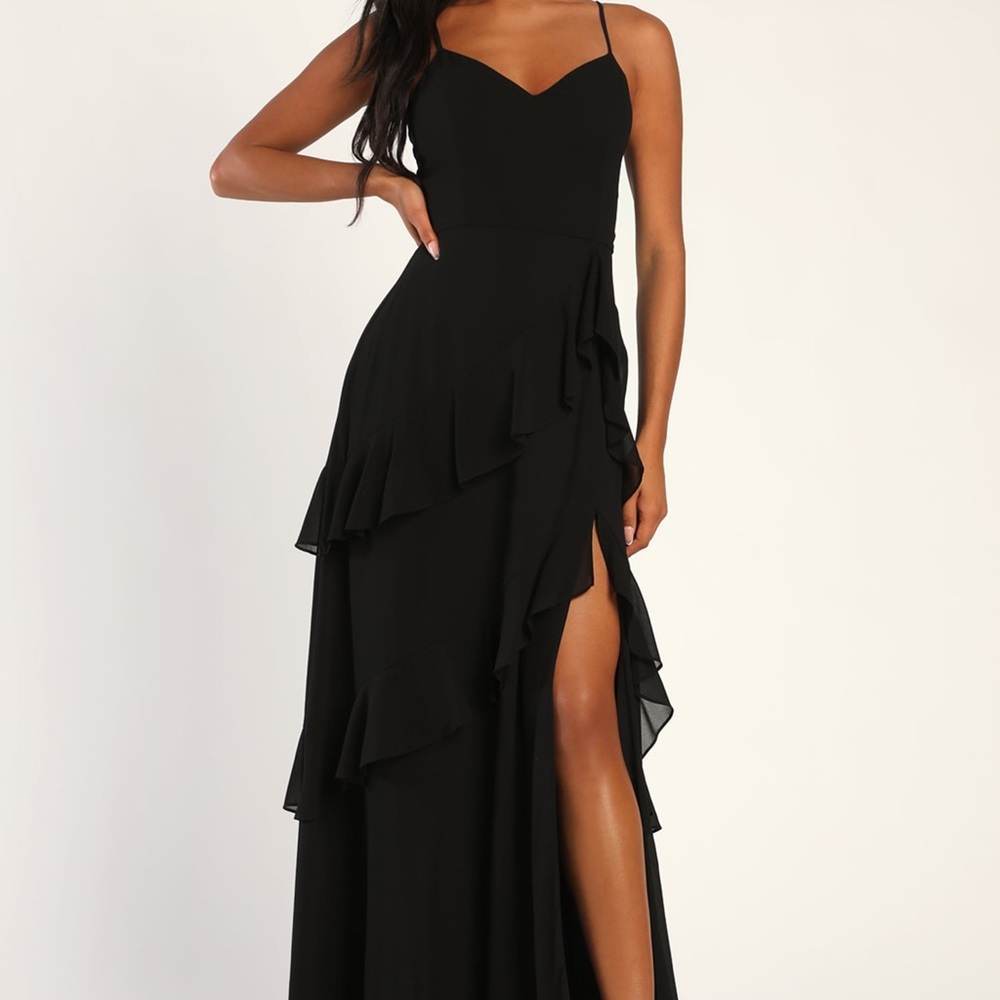 Lulu's Blessed with Beauty Black Ruffled Sleeveless Maxi Dress